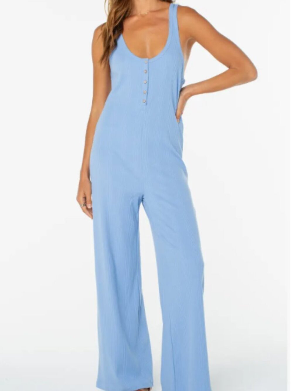 Roxy Running Tide Sleeveless Wide Leg Jumpsuit – Cornflower Blue – Small - Picture 12 of 15